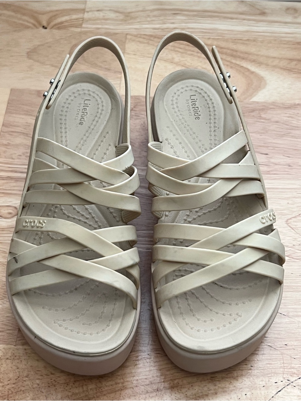 CROCS LiteRide Strappy wedge Slingback Sandals in Beige